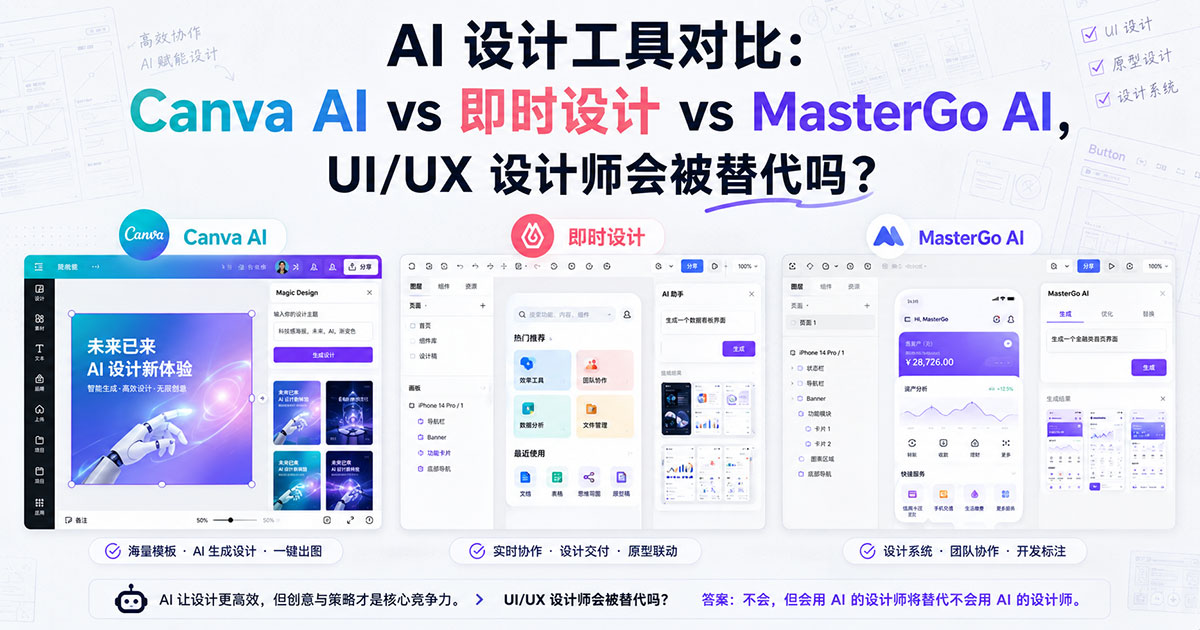 AI 设计工具对比:Canva AI vs 即时设计 vs MasterGo AI,UI/UX 设计师会被替代吗?
